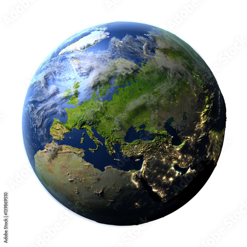 Europe on Earth isolated on white