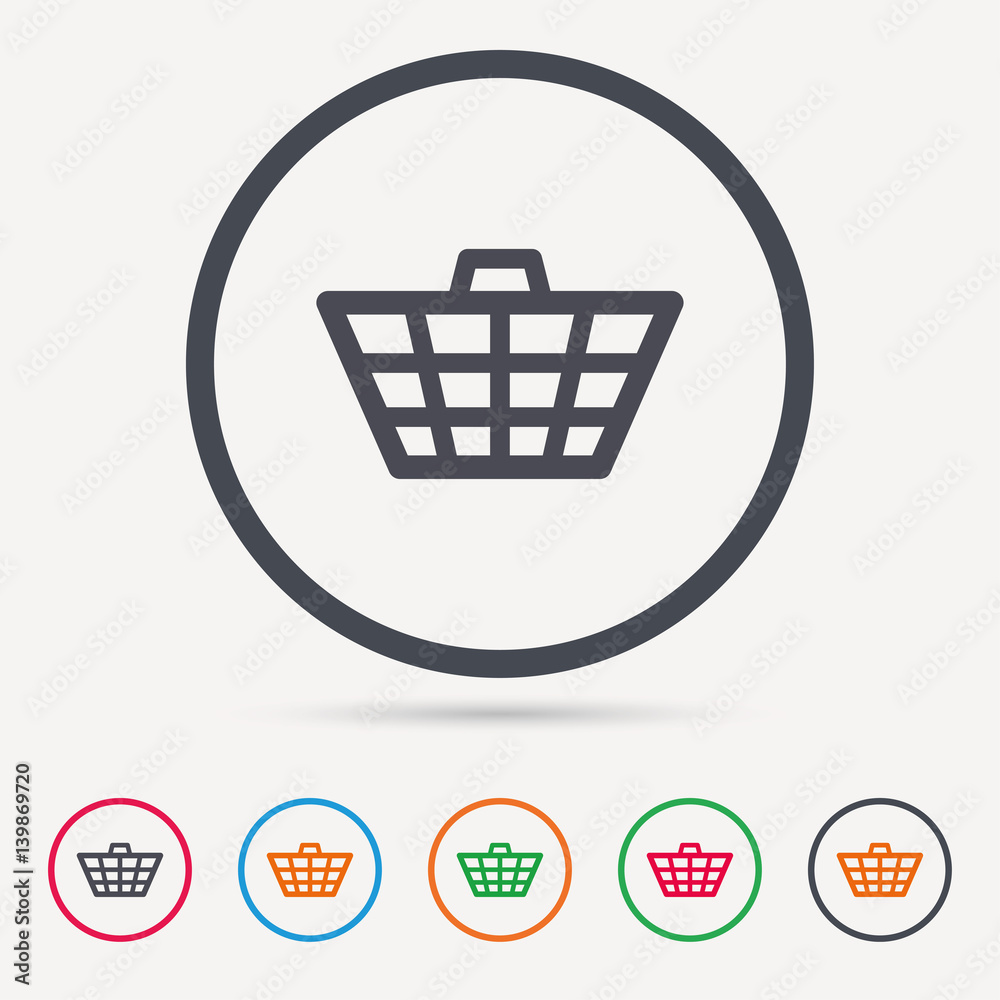 Basket icon. Shopping cart symbol. Round circle buttons. Colored flat web icons. Vector