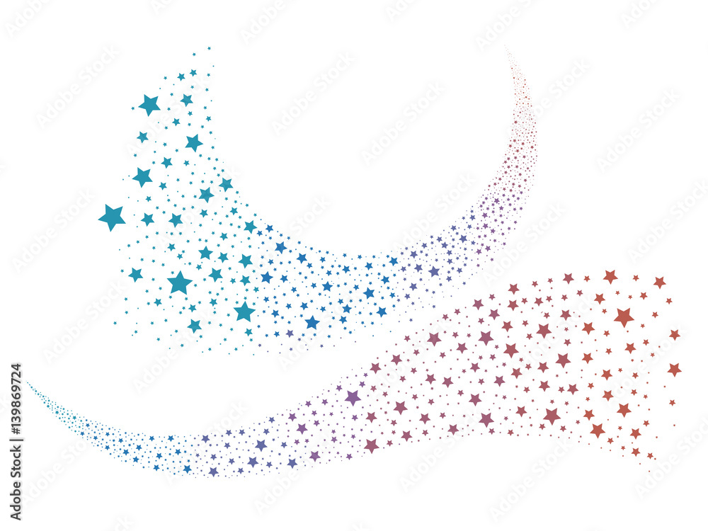 Set of colorful stars comets isolated on white background. Vector illustration