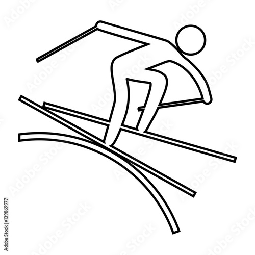 eps10 vector thin line Freestyle Skiing Moguls sport icon. Winter activity pictogram for web, print, mobile. Black athlete sign isolated on gray. Hand drawn competition symbol. Graphic design clip art