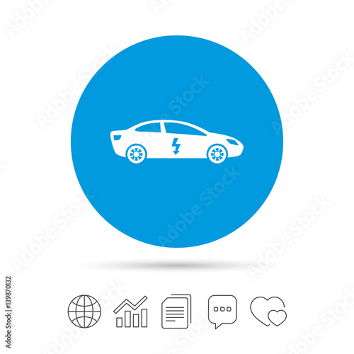 Electric car sign icon. Sedan saloon symbol. © blankstock