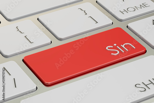 Canvas Print sin red key on keyboard. 3D rendering