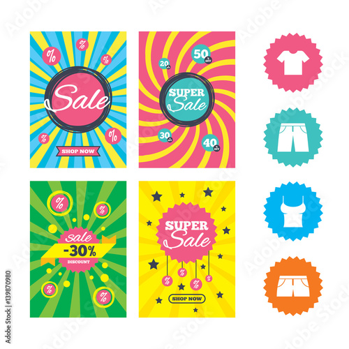 Clothes signs. T-shirt and pants with shorts.