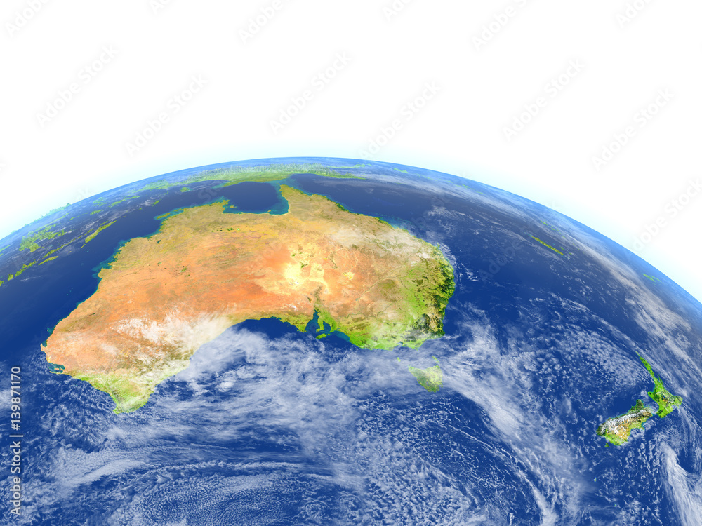 Australia and New Zealand on planet Earth
