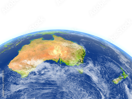 Australia and New Zealand on planet Earth