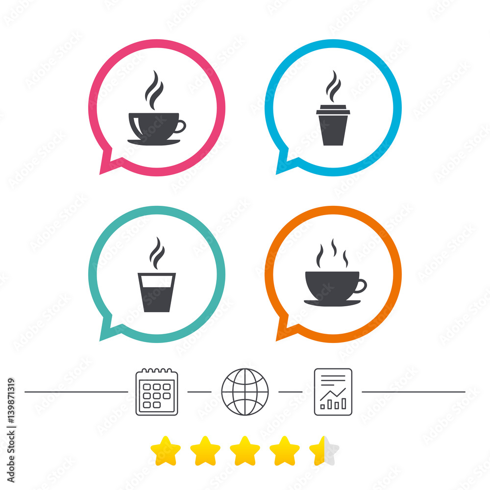 Coffee cup icon. Hot drinks glasses symbols.
