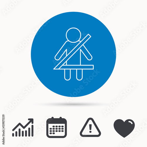 Fasten seat belt icon. Human silhouette sign. Calendar, attention sign and growth chart. Button with web icon. Vector