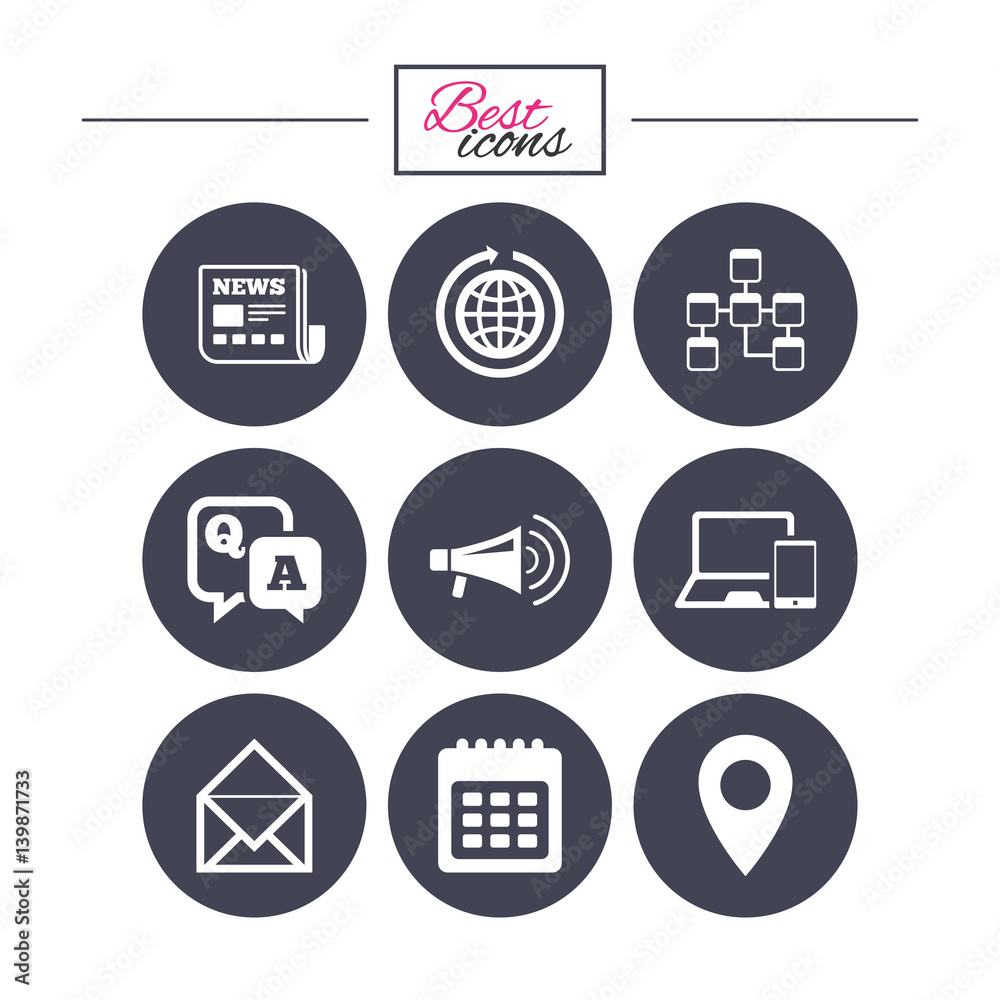 Communication icons. News, chat messages signs.