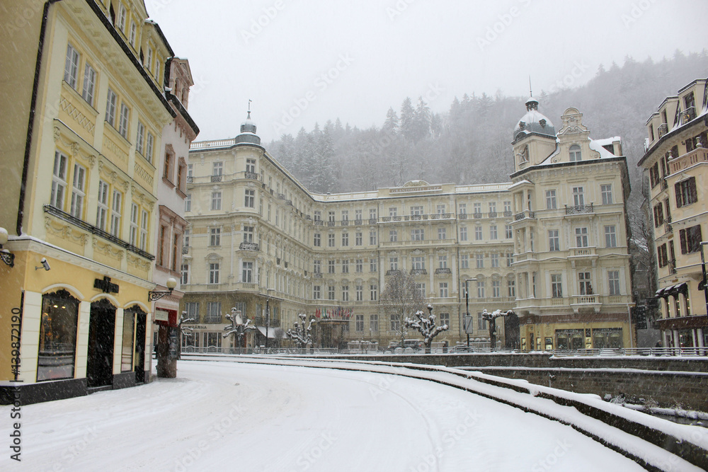 Karlovy Vary, Karlsbad in winter Snow