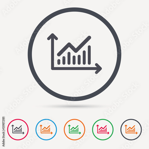 Graph icon. Business analytics chart symbol. Round circle buttons. Colored flat web icons. Vector