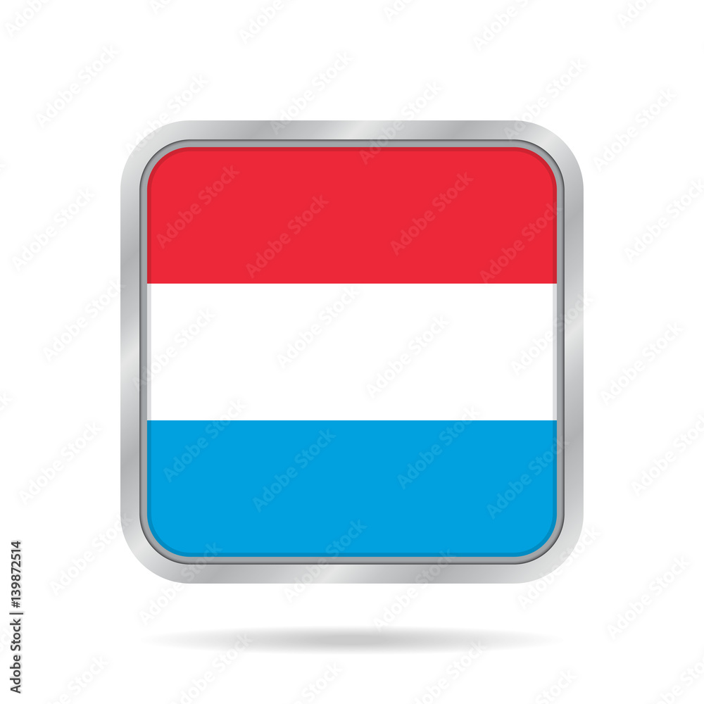 Flag of Luxembourg. Metallic gray square button. Flag of Luxembourg. Metallic gray square button.