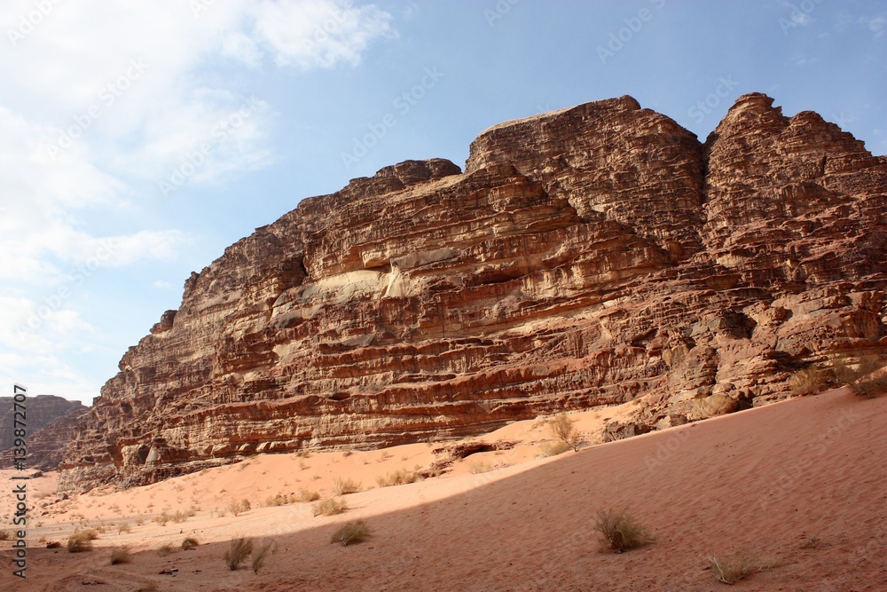 Stone desert in the desert valley Wadi Rum in Jordan Stone desert in the desert valley Wadi Rum in Jordan
