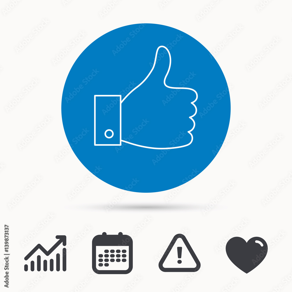 Thumb up like icon. Super cool vote sign. Social media symbol. Calendar, attention sign and growth chart. Button with web icon. Vector Thumb up like icon. Super cool vote sign. Social media symbol. Calendar, attention sign and growth chart. Button with web icon. Vector