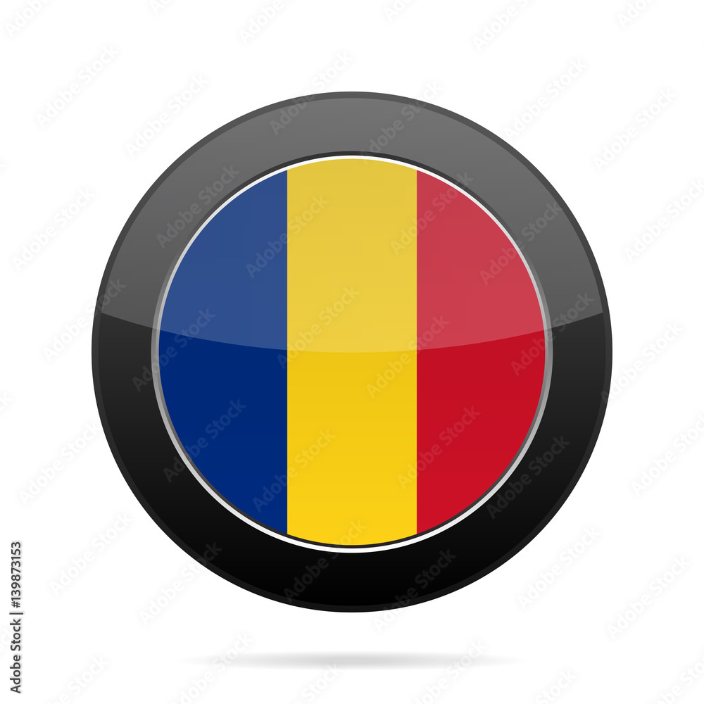Fototapeta premium Flag of Romania. Shiny black round button.