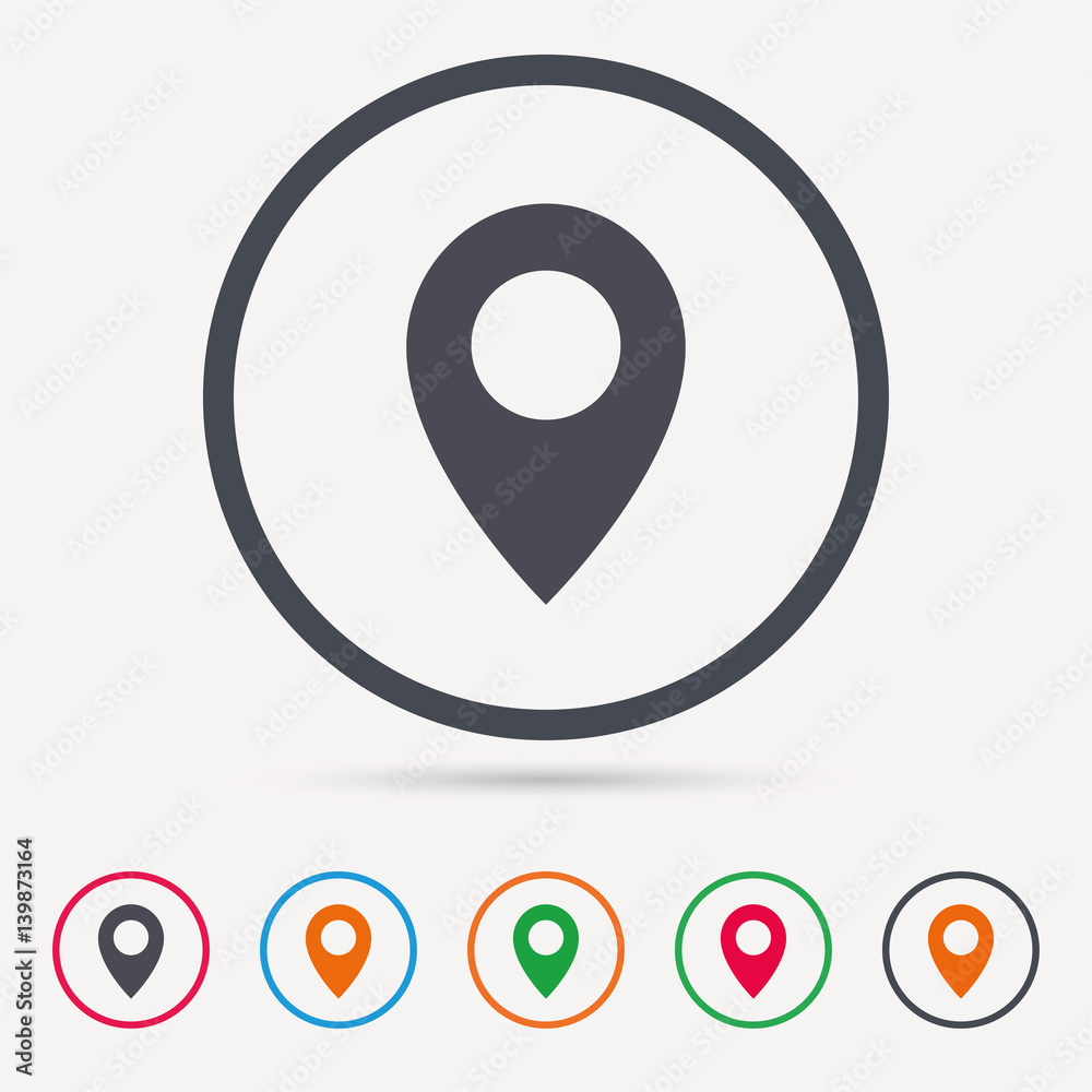 Location icon. Map pointer symbol. Round circle buttons. Colored flat web icons. Vector Location icon. Map pointer symbol. Round circle buttons. Colored flat web icons. Vector