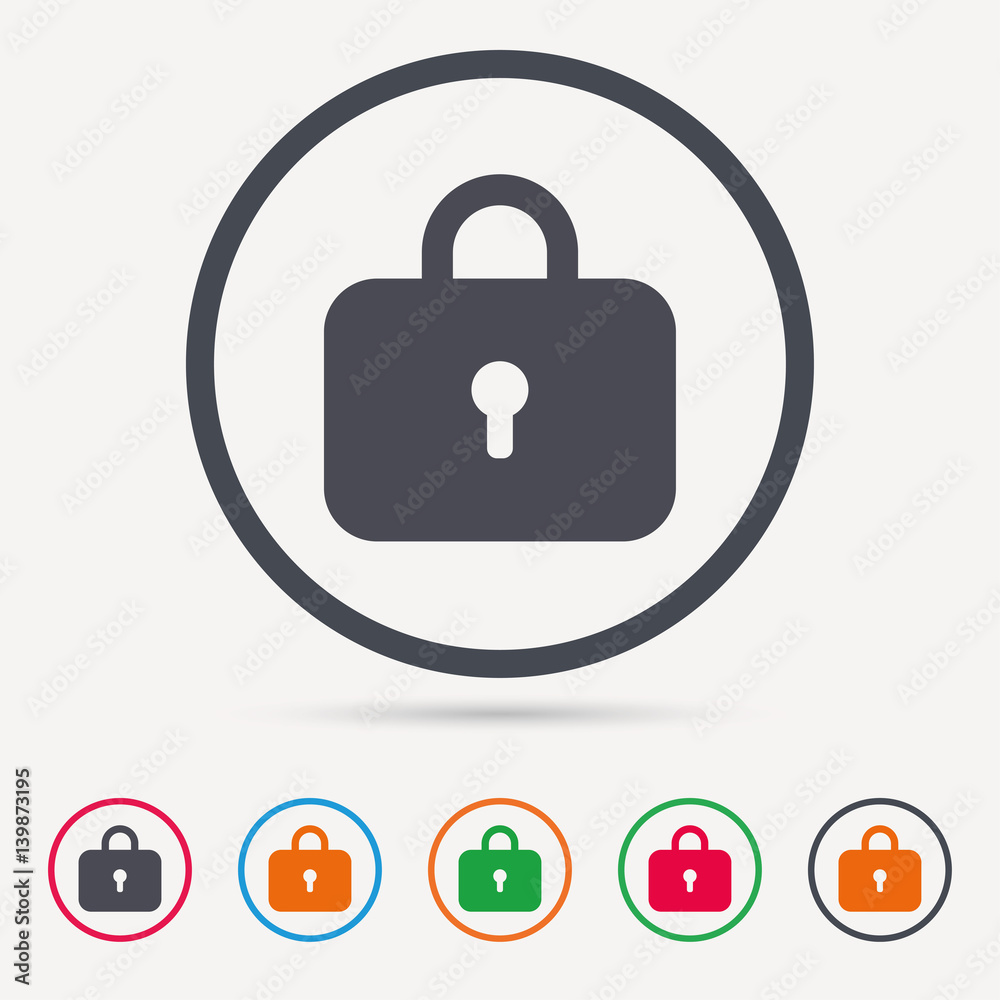 Lock icon. Privacy locker sign. Closed access symbol. Round circle buttons. Colored flat web icons. Vector Lock icon. Privacy locker sign. Closed access symbol. Round circle buttons. Colored flat web icons. Vector