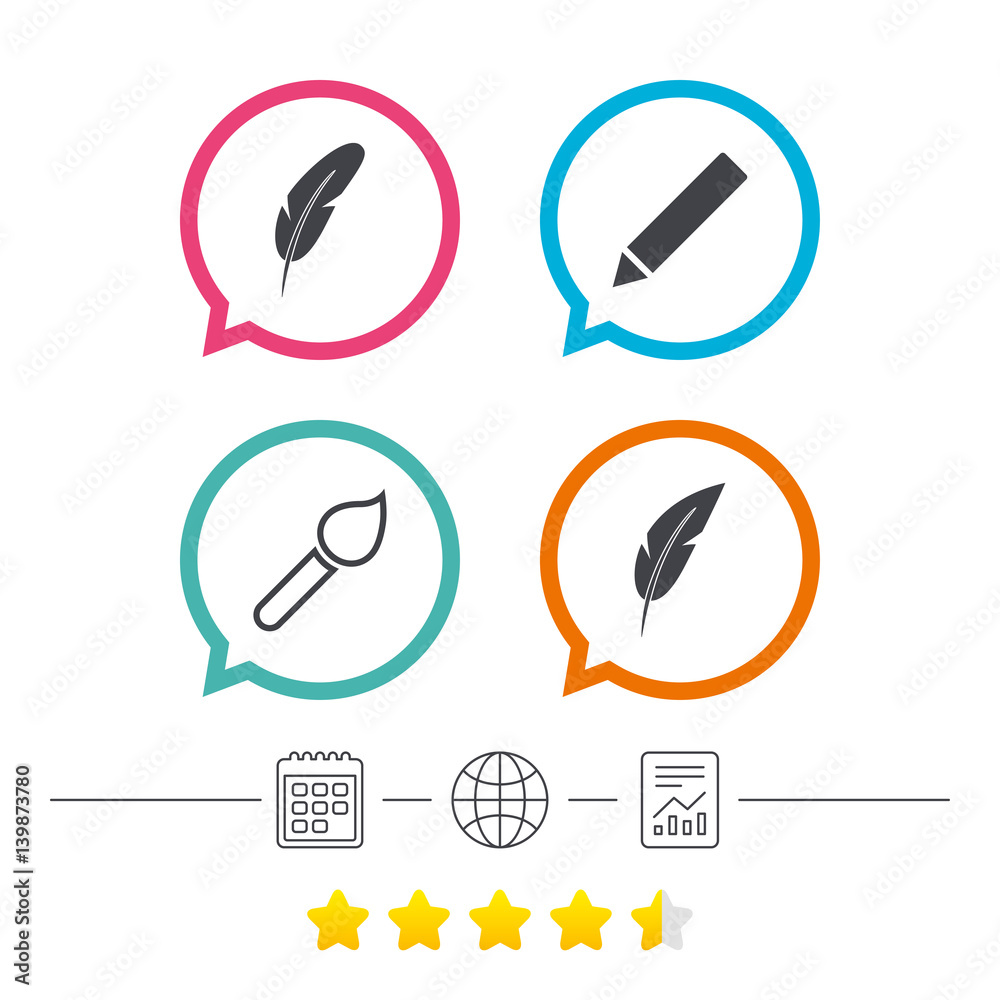 Feather retro pen signs. Brush and pencil icons. Feather retro pen signs. Brush and pencil icons.