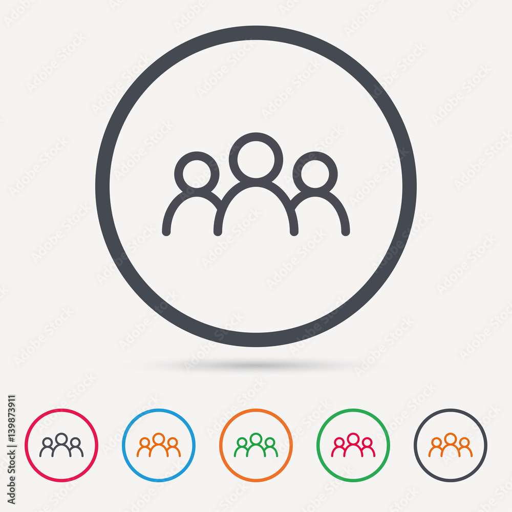 People icon. Group of humans sign. Team work symbol. Round circle buttons. Colored flat web icons. Vector People icon. Group of humans sign. Team work symbol. Round circle buttons. Colored flat web icons. Vector