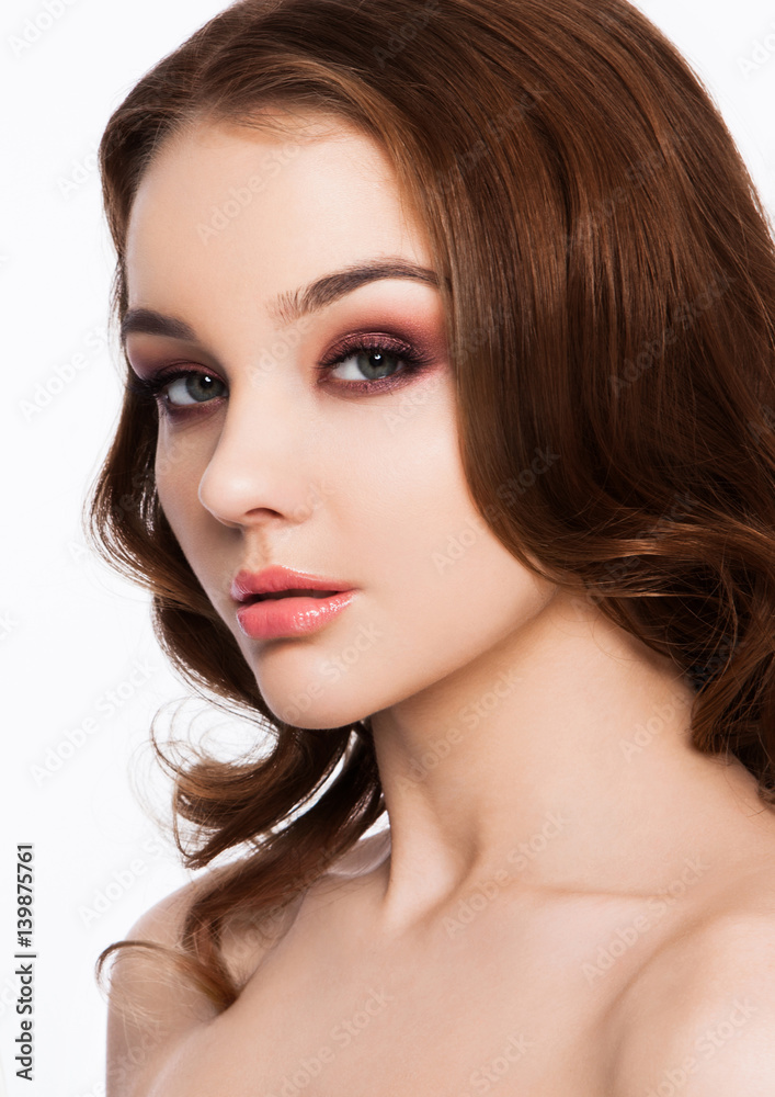 Beauty red eyes pink lips makeup fashion model Beauty red eyes pink lips makeup fashion model