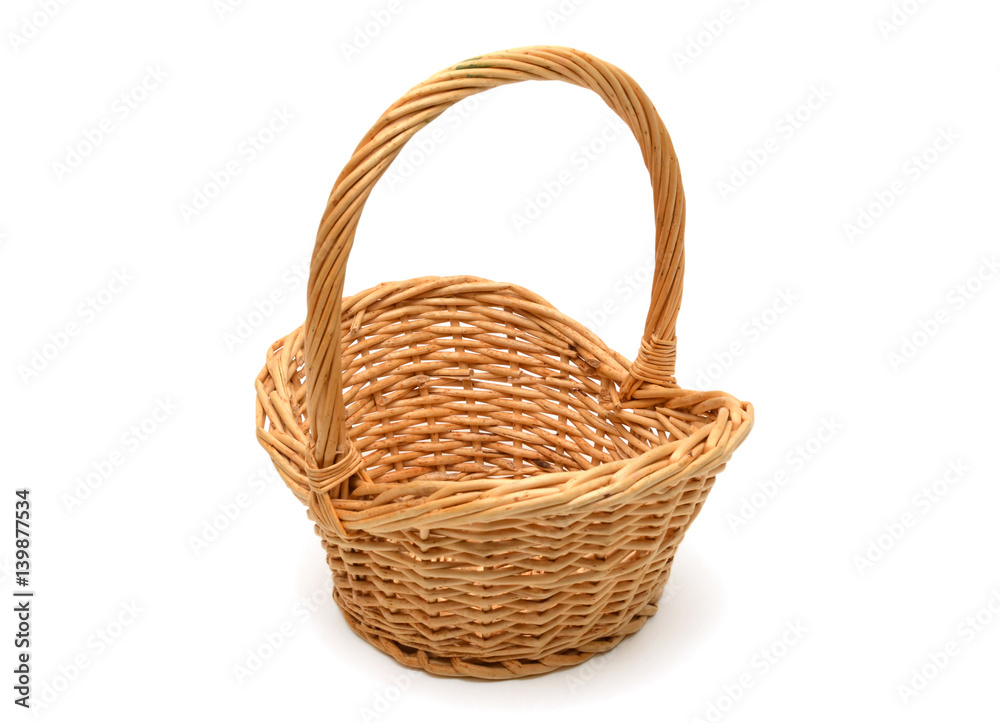 Empty fruit wicker basket isolated on white background Stock-Foto