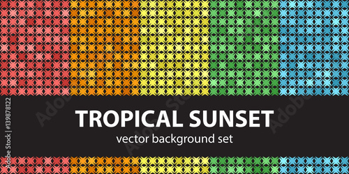 Abstract pattern set "Tropical Sunset". Vector seamless backgrounds