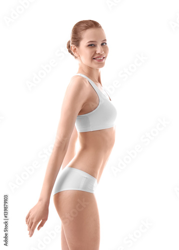 Beautiful young woman body on white background