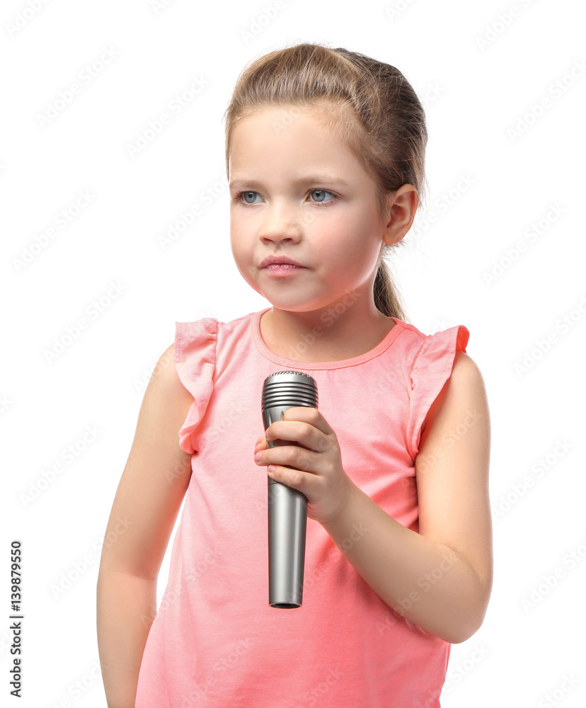 Cute little girl with microphone on white background Cute little girl with microphone on white background