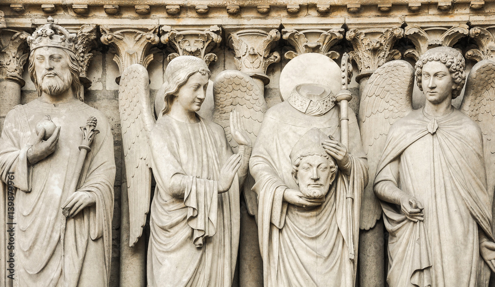Notre Dame Cathedral of Paris, Gothic sculpture, France Notre Dame Cathedral of Paris, Gothic sculpture, France