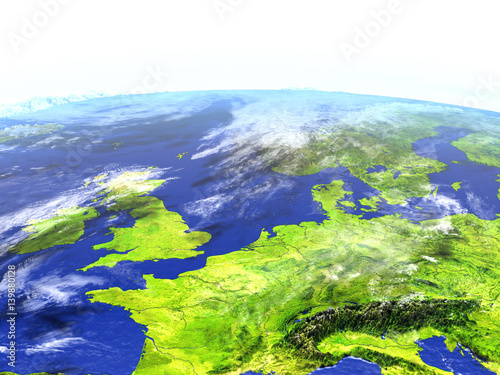 Western Europe on realistic model of Earth
