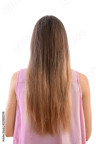 Young woman with long hair on white background