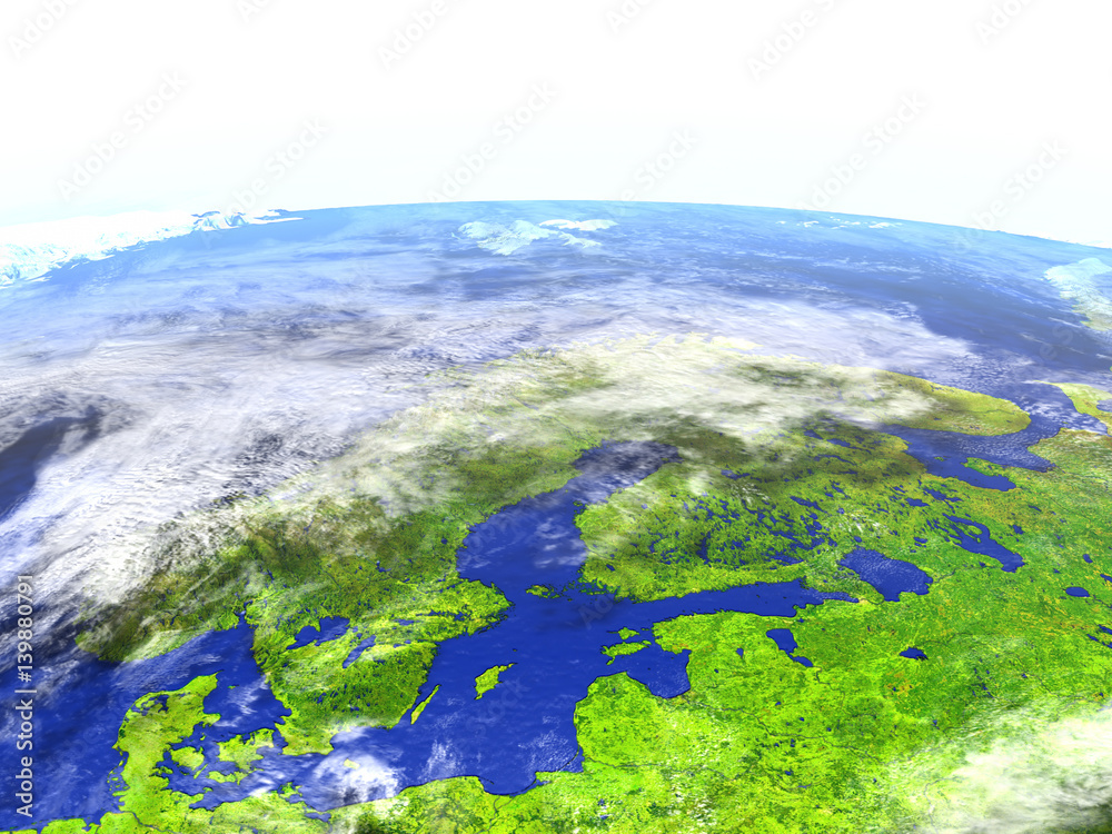 Scandinavian Peninsula on realistic model of Earth
