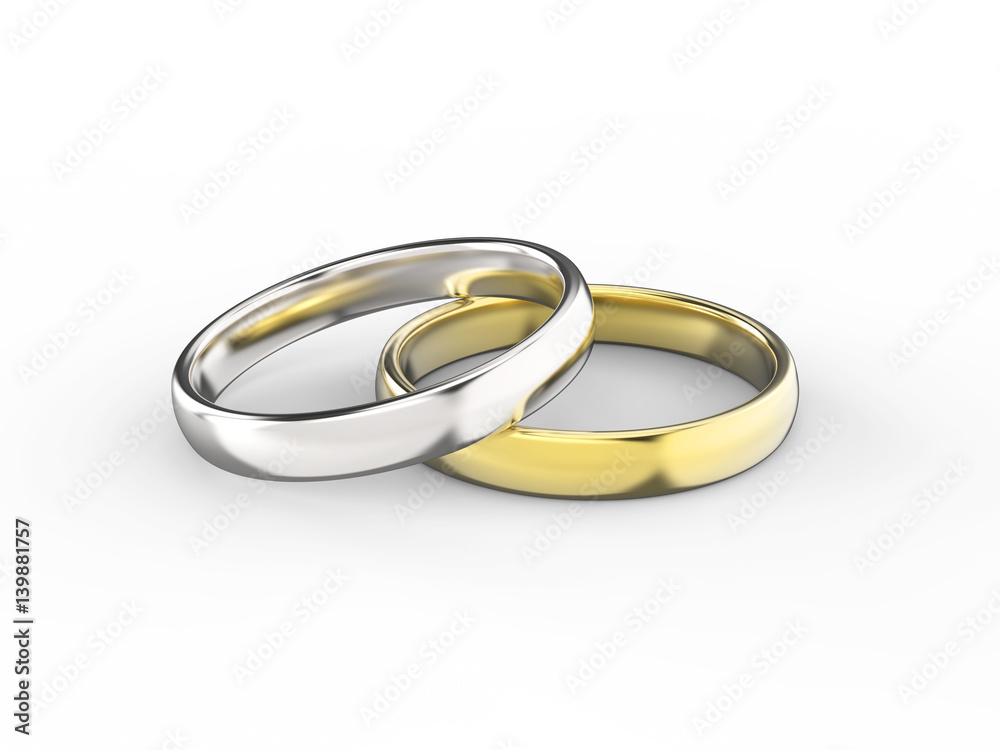 3D illustration gold silver wedding ring 3D illustration gold silver wedding ring