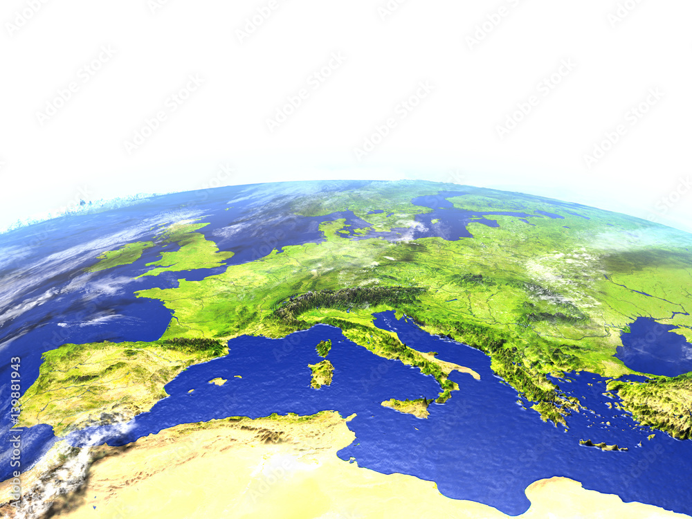 Europe on realistic model of Earth