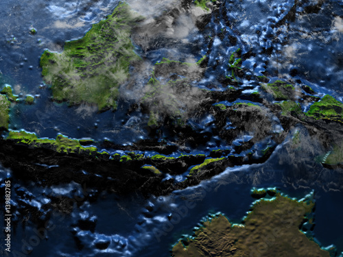 Papua on Earth at night - visible ocean floor