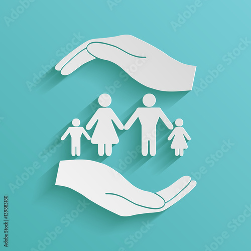 Hands holding a symbol of family. Family protect icon