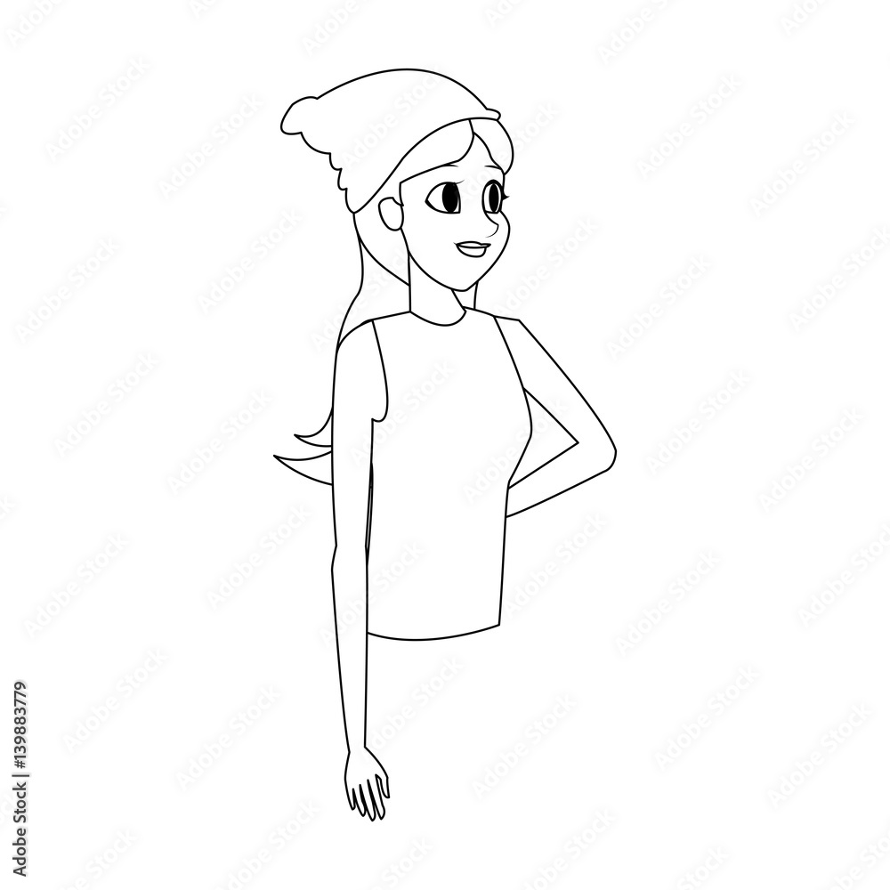 pretty young woman with beanie hat icon image vector illustration design pretty young woman with beanie hat icon image vector illustration design