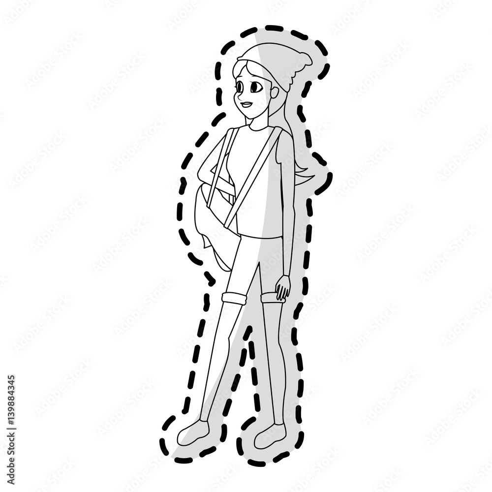 pretty young woman with beanie hat icon image vector illustration design 