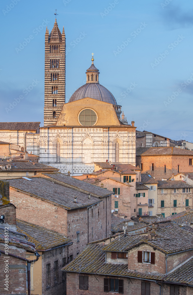 morning light on the cathedral  in Siena in Tuscany in Italy
