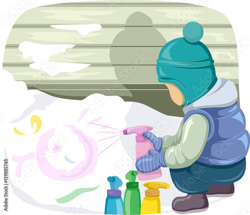 Kid Boy Snow Painting