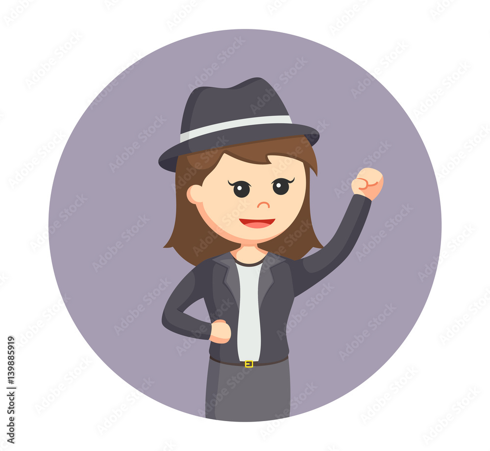 dancing club girl with hat in circle background