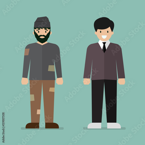 Homeless man and rich man character