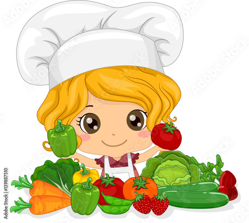 Kid Girl Chef Vegetables