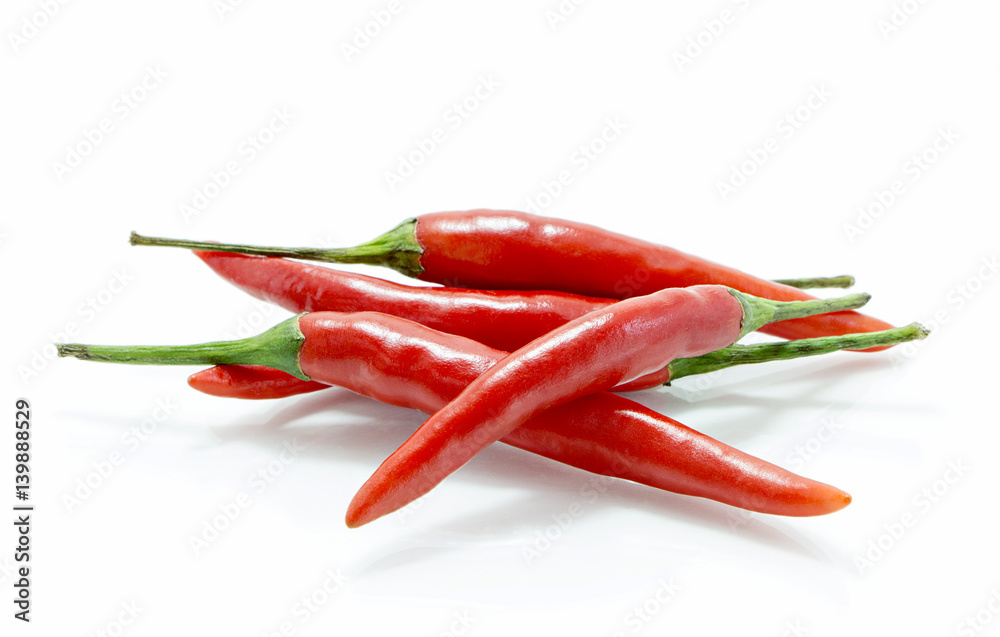 red hot chili peppers on white background.