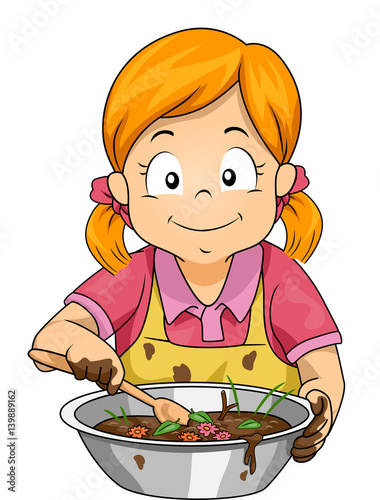 Kid Girl Make Mud Pie