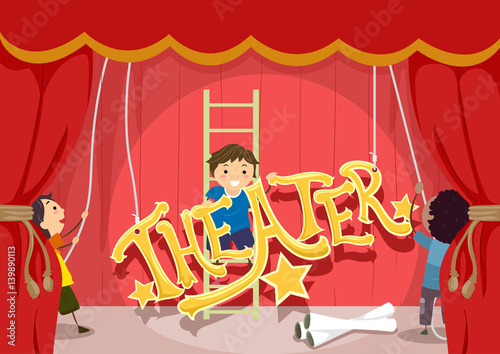 Stickman Kids Theater Setup Stage Lettering