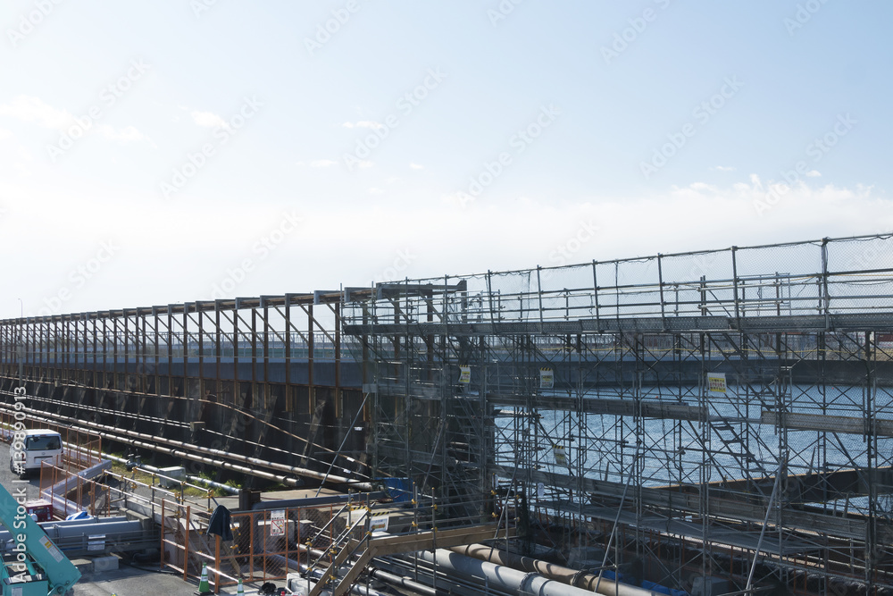 橋梁工事　イメージ埋め立て地　海の森　東京オリンピック競技会場エリア　足場　インフラ急ピッチで整備