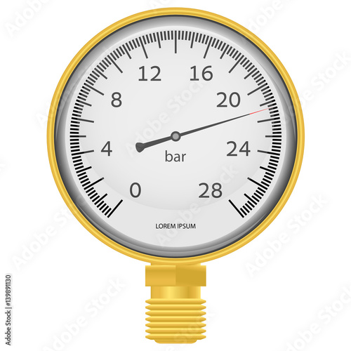Golden pressure gauge on a white