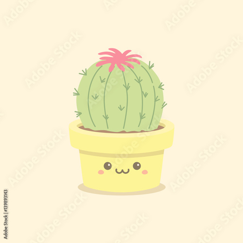 Wallpaper Mural Cute Cactus Succulent in Pot with Funny Smile Face Cartoon Vector Illustration Torontodigital.ca