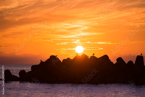 Sunset Sea in Yunohama Beach Tsuruoka Yamagata Japan