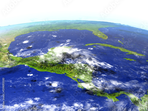 Central America on realistic model of Earth